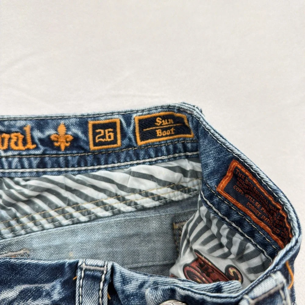 Rock Revival Jeans Sun Boot Distressed Embroidered Blue Women Size 26